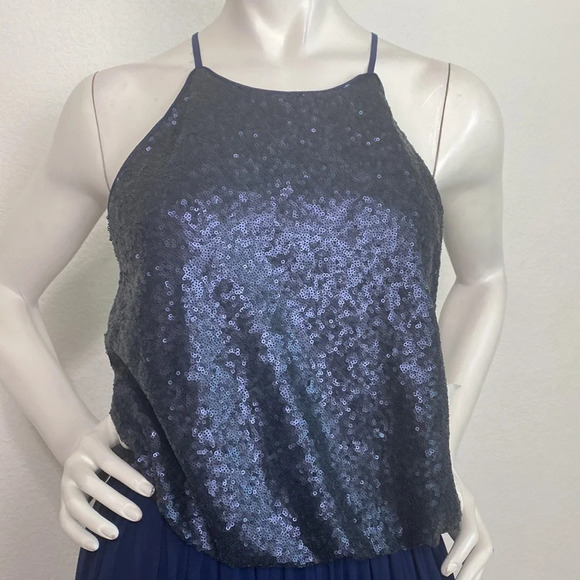 Donna Morgan "NEW" Midnight Blue Hannah Sequin Blouson Maxi Gown Dress Size 10 - Picture 5 of 10